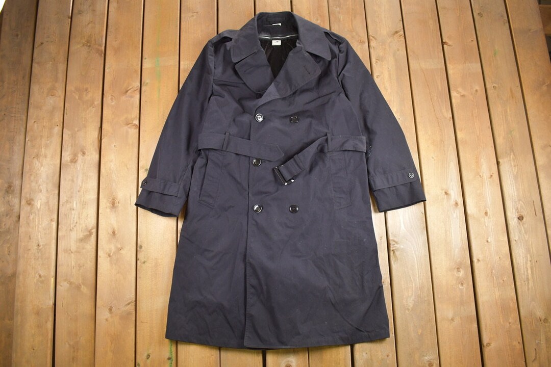 Vintage 1990 US Military Black All Weather Trench Coat / Heavy Trench ...