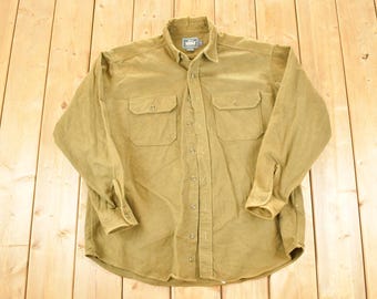 Vintage 1990s Woolrich Brushed Cotton Button Up Shirt Mens XL / Outdoorsman Button Up / Button Up Dress Shirt