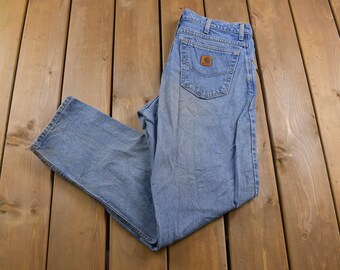 Vintage 1990s Carhartt Blue Jeans Size 34 x 31 / 90s Carpenter Pants / Made In USA (Rare) / Hype Vintage Jeans / Vintage Workwear