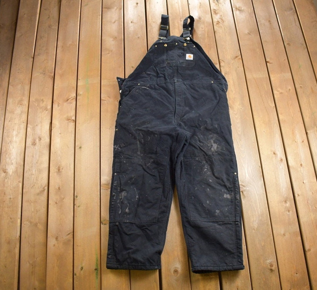 Vintage 1990s Carhartt Black Canvas Double Knee Overalls / Thermal