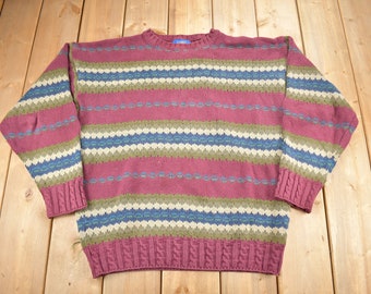 Vintage 1990s Lobo By Pendleton Striped Knit Sweater / Size L / Outdoorsman / Made In USA
