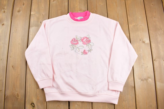 Vintage 1990s Cute Rose Floral Crewneck Sweater /… - image 1