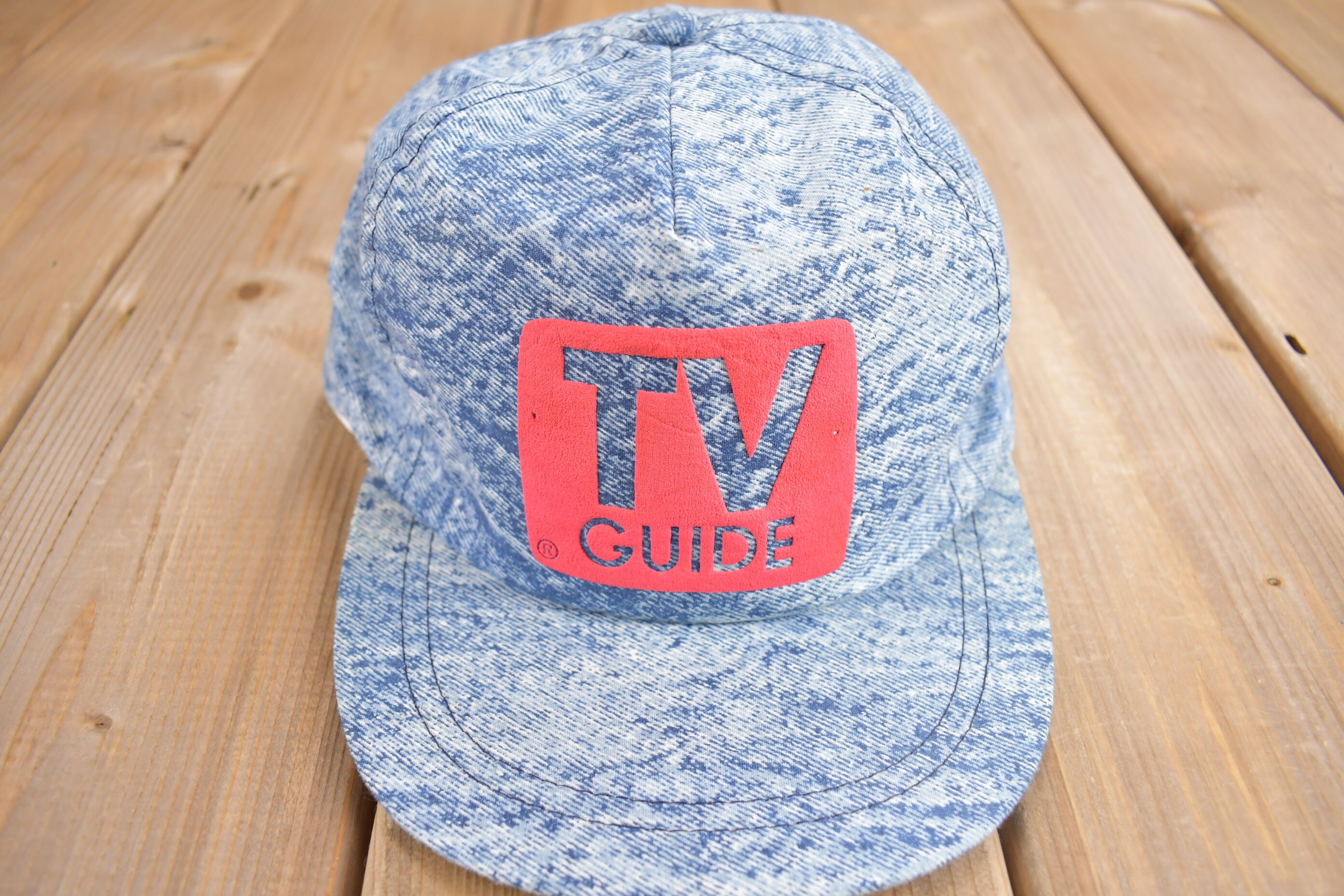 Vintage 1990s TV Guide Acid Wash Snap Back Hat / Made in USA