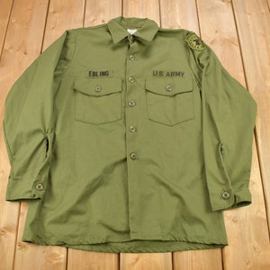 Vintage 1960s US Army Military &quot;Ebling&quot; Button Up Shirt / USMC / US Army Green / Militaria / Size Medium / Authentic Military Gear