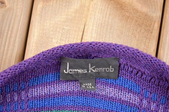 Vintage 1990s James Kenrob Striped 3D Knitted Swe… - image 4