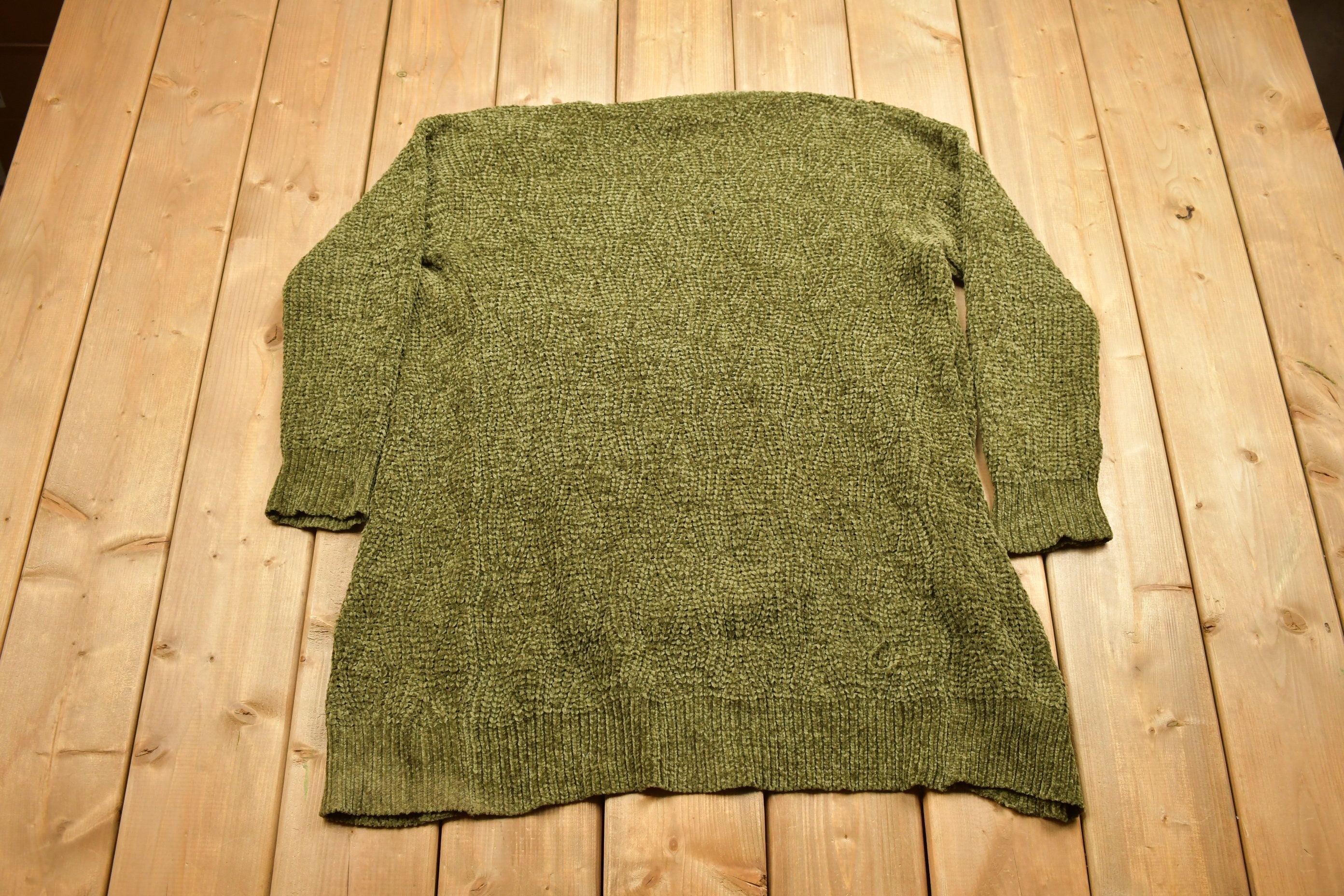 Vintage 1990s Poof Apparel Knitted Green Cardigan Sweater 