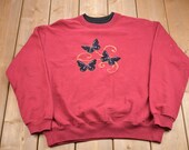 Vintage 1990s Cute Butterfly Double Collar Embroidered Crewneck Sweatshirt 90s Crewneck Souvenir Athleisure Streetwear Butterfly