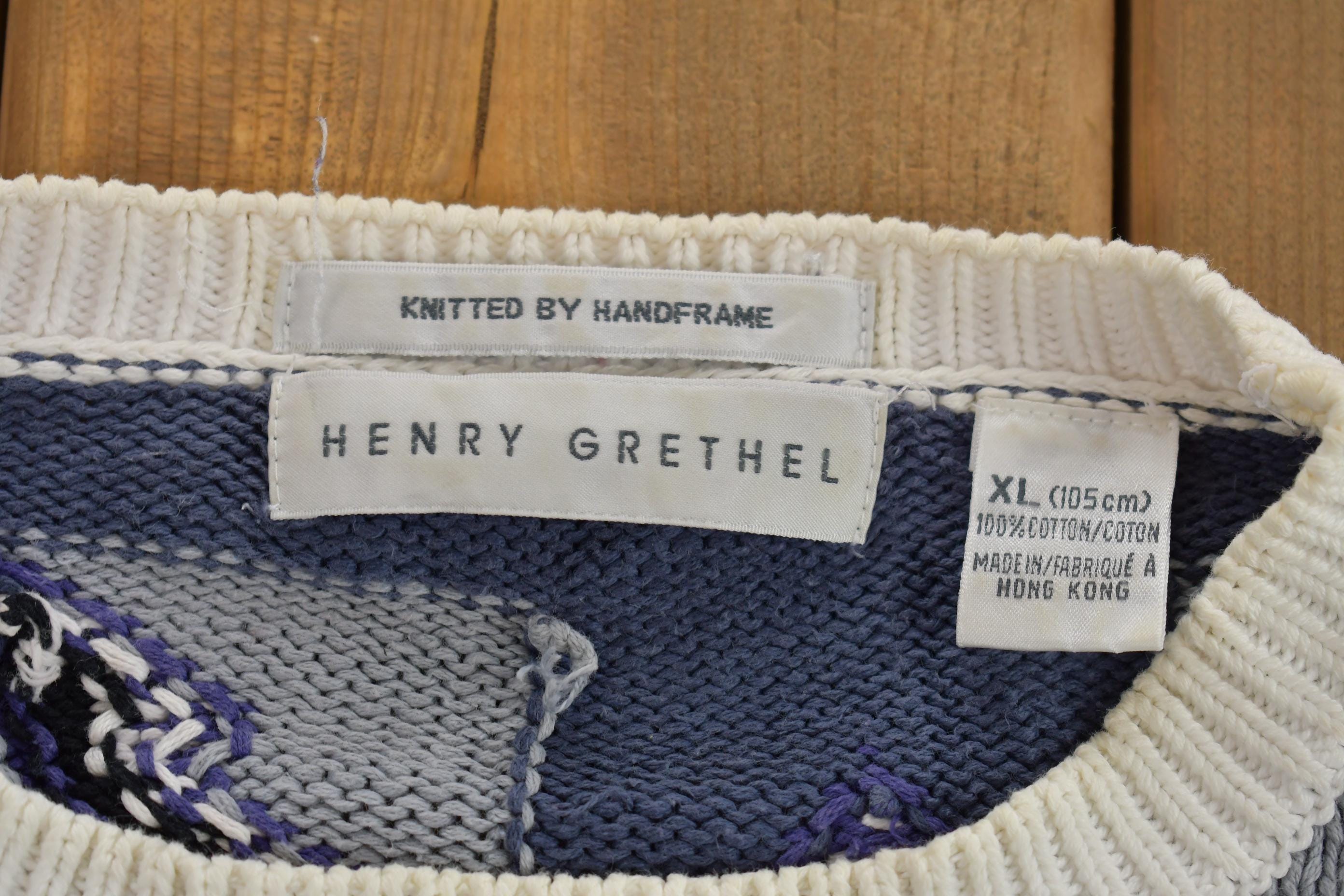 Vintage 1990s Henry Grethel 100% Cotton Knit Crewneck Sweater 