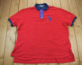Vintage Y2K Green Blue Striped Quarter Zip Polo Shirt Size XXL by