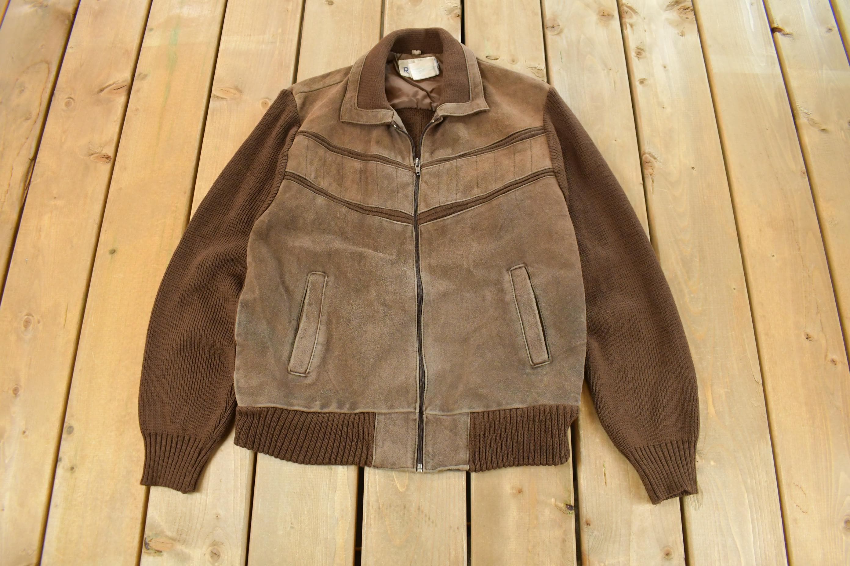 Vintage 1980s Repage Leather Suede Knit Jacket Men
