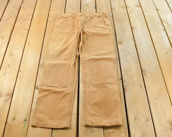 Vintage 2000s Carhartt Double Knee Tan Canvas Pants Men's 34 x 30 / Y2K Carpenter Pants / Workwear / Dungarees / Distressed Sun Faded