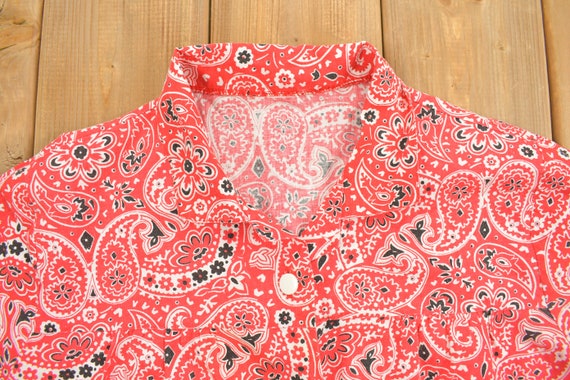 Vintage 1970s Red Paisley Button Up Shirt / 1990s… - image 6