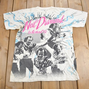 Vintage 1990s Neil Diamond All Over Print T-shirt / Band Tee / Single Stitch / Made in France / 90s T-shirt / Music Promo / Premium Vintage