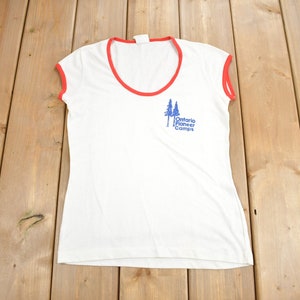 Vintage 1970s Ontario Pioneer Camps Women&#39;s Shirt / Vintage T Shirt / Vintage Ontario / Graphic Tee / Single Stitch / Made In Canada
