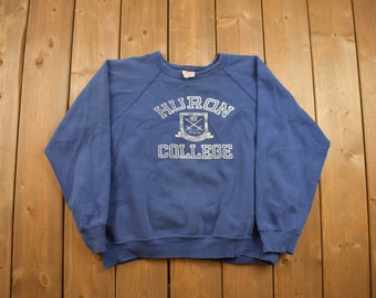 Vintage 1960s Huron College Collegiate Crewneck Made In Canada Sportswear Sweatshirt / Americana