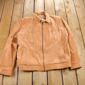 Vintage 1980s Leather Suede Zip Up Jacket / Fall Outerwear / Leather Coat / Fall Jacket / Orange