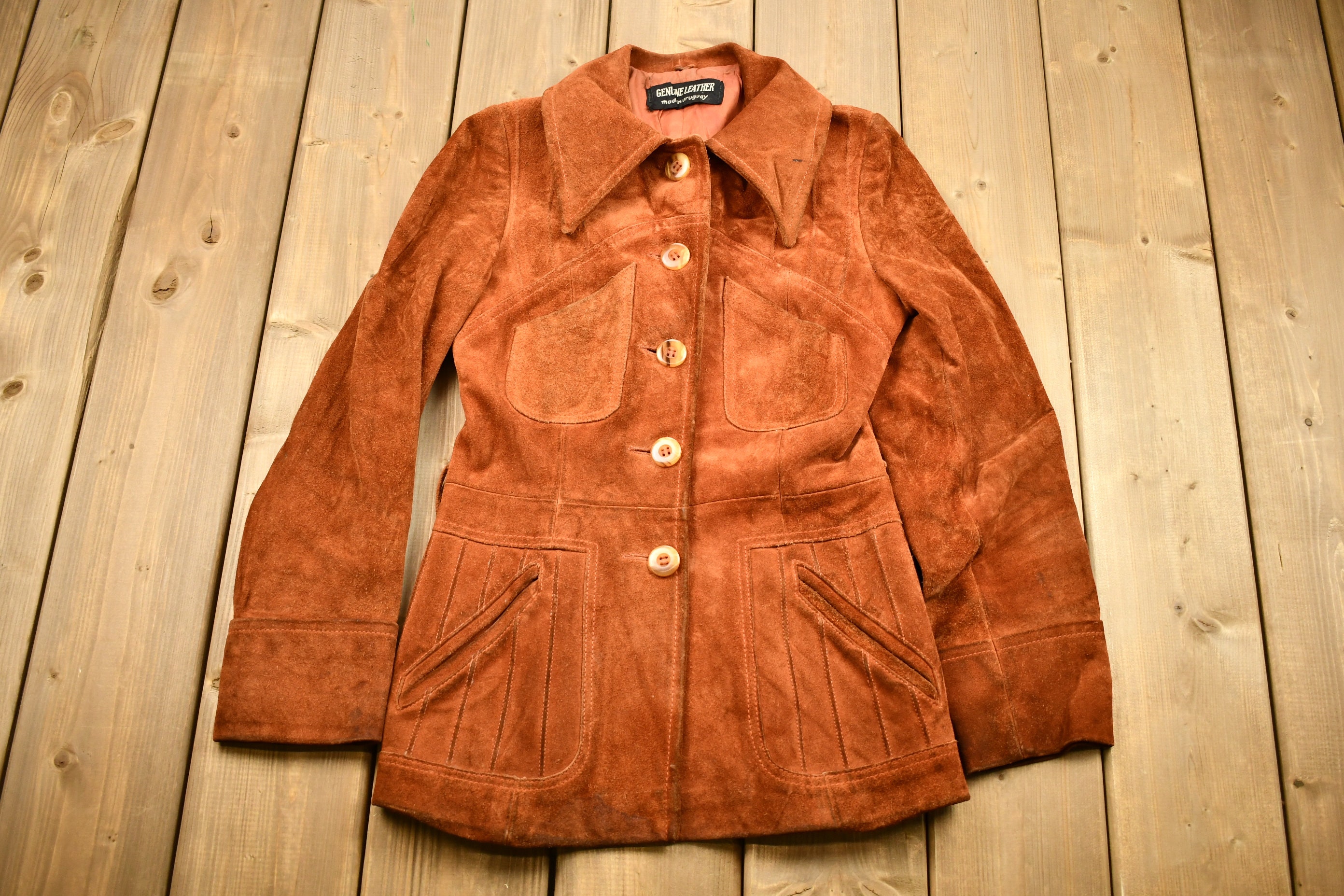 Vintage 1960s Burnt Orange Full Length Suede Leather Jacket