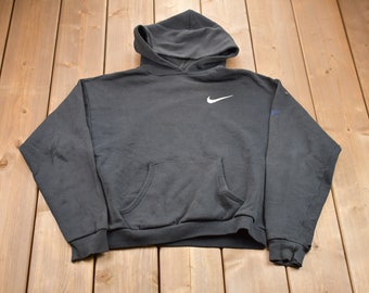 Vintage 1990s Youth Nike Swoosh Embroidered Graphic Hoodie / 90s Hoodie / Vintage Sweater / Made In USA / Athletic Pull Over / Swoosh Logo