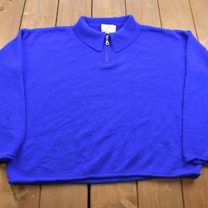 Vintage 1980s Knitted Quarter Zip Sweater / Vintage 90s Crewneck / Collared Sweater / Colorful / Sweatshirt / Abstract Pattern