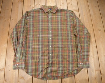 Vintage 1980s Polo Ralph Lauren Plaid Button up Dress Shirt
