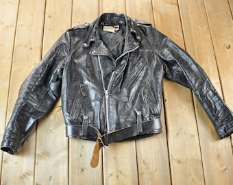 Vintage 1960s Harley Davidson Leather Motorcycle Jacket With Belt Made In USA