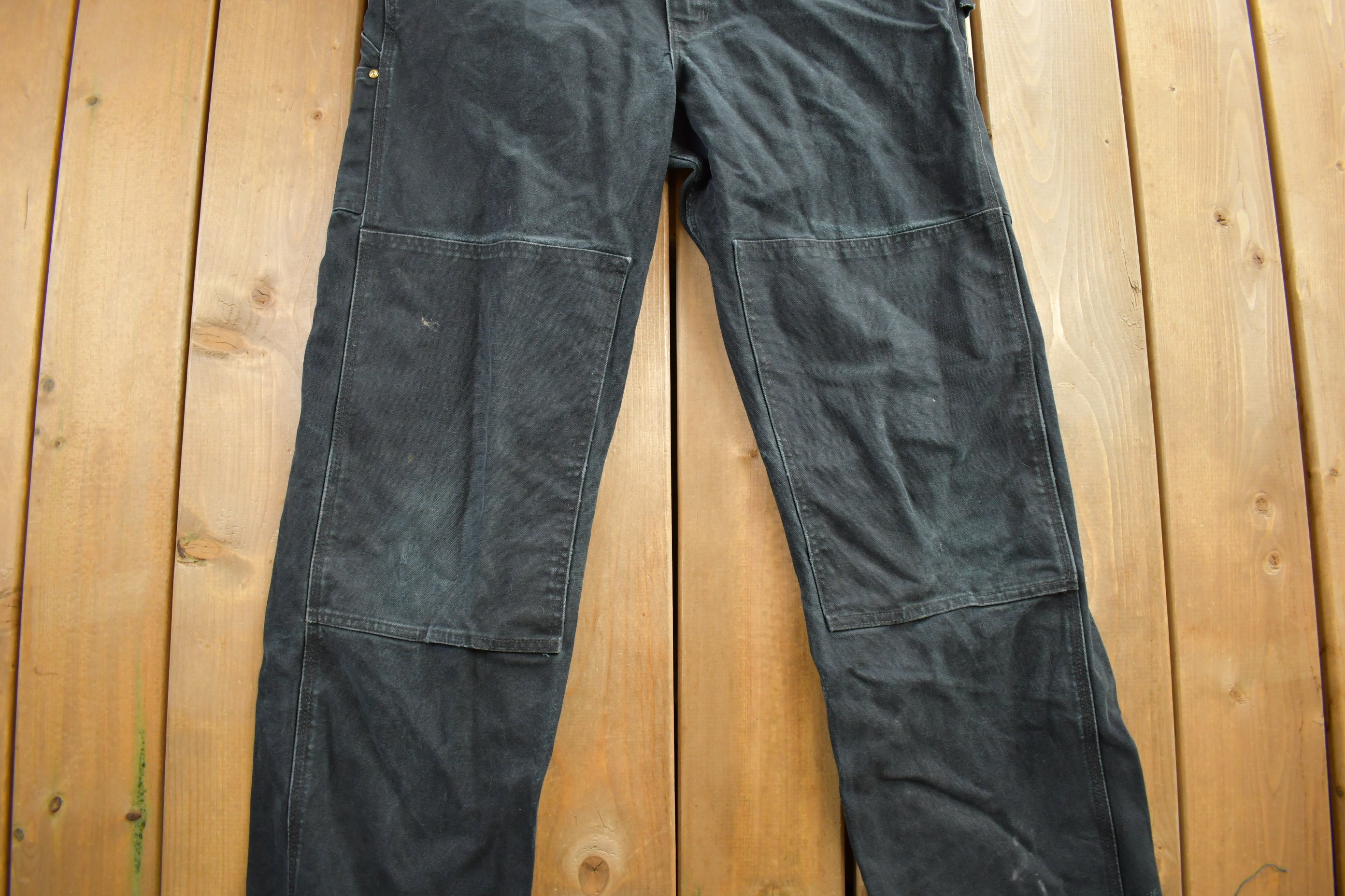 Vintage 1990s Carhartt Black Double Knee Canvas Overalls Size 38 X