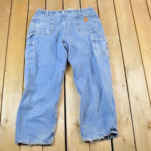 Vintage 1990s Carhartt Denim Work Jeans Size 40 x 30 / 90s Carpenter Pants / Made In USA / Distressed Carhartt / Vintage Workwear