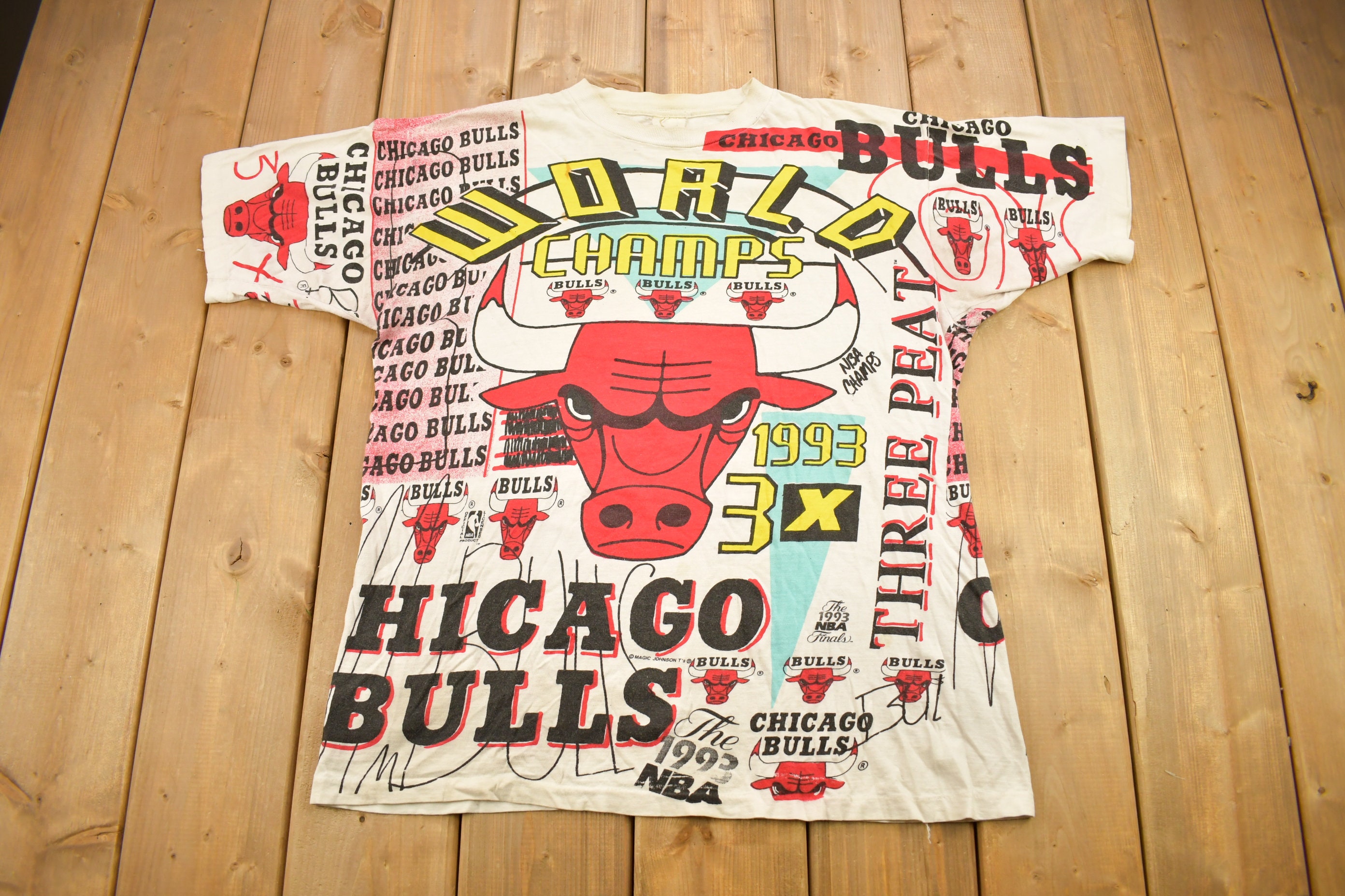 Chicago Bulls Vintage 90s 6 Time Champions T Shirt Men’s XL Gear For Sports  NBA