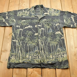 Vintage 1980s No Boundaries Hawaiian Button Up Shirt / Floral Print / Beachwear / Casual Wear / Resort Wear / All Over Print / Vacation