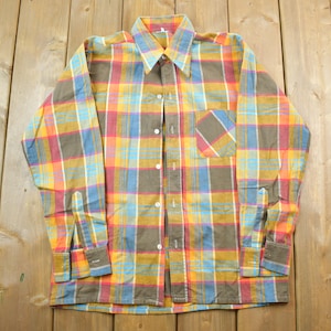 Vintage 1970s Technicolor Plaid Button Up / Colourful Shirt