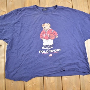 Vintage 1990s Ralph Lauren Polo Bear Cropped T Shirt / Made In USA Basketball Polo Bear