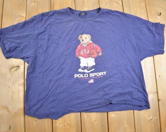 Vintage 1990s Ralph Lauren Polo Bear Cropped T Shirt / Made in USA
