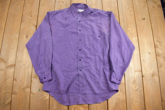 Vintage 1990s Purple Blank Button Up Shirt / 100%… - image 1