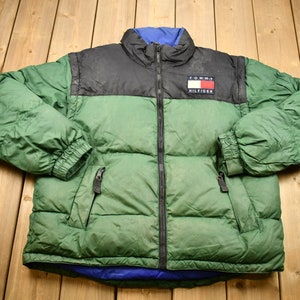 Vintage 1990s Tommy Hilfiger Color Block Goose Down Winter Puffer Jacket / Distressed / Vintage Bubble Jacket / Streetwear / Patchwork
