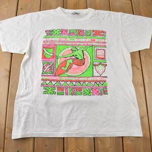 Vintage 1990s Surfing Theme Single Stitch Graphic T Shirt Made In Canada Size XL