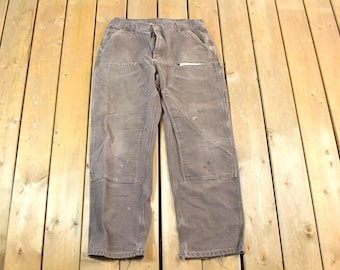 Vintage 1990s Carhartt Double Knee Light Brown Denim Work Pants Size 36 x 32 / 90s Carpenter Pants / Made In USA / Distressed Carhartt