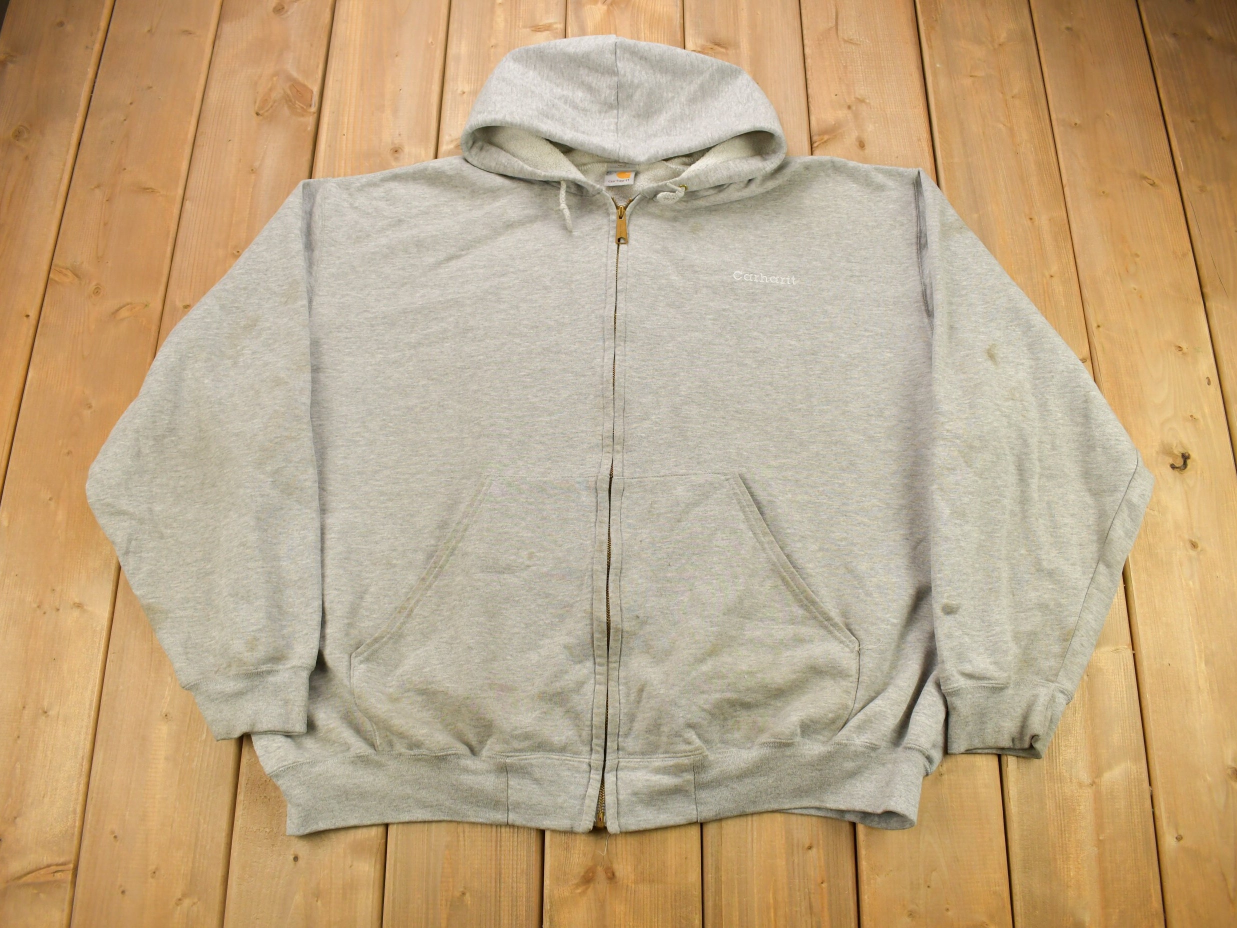 Vintage 1990s Carhartt Grey Zip up Hoodie / 90s Hoodie