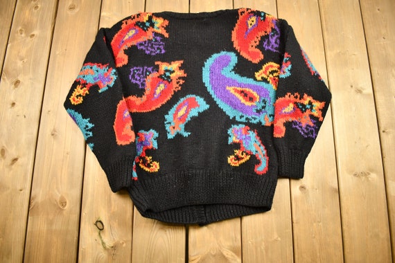 Vintage 1980s Psychedelic Paisley Pattern Knitted… - image 2