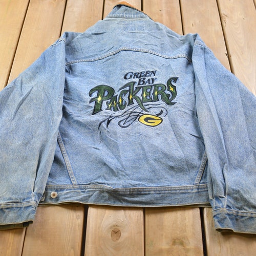 Vintage 1990's shops Green Bay Packers NFL Pro Elite Embroidered Jean Jacket / Football / Athleisure Sportswear / Streetwear