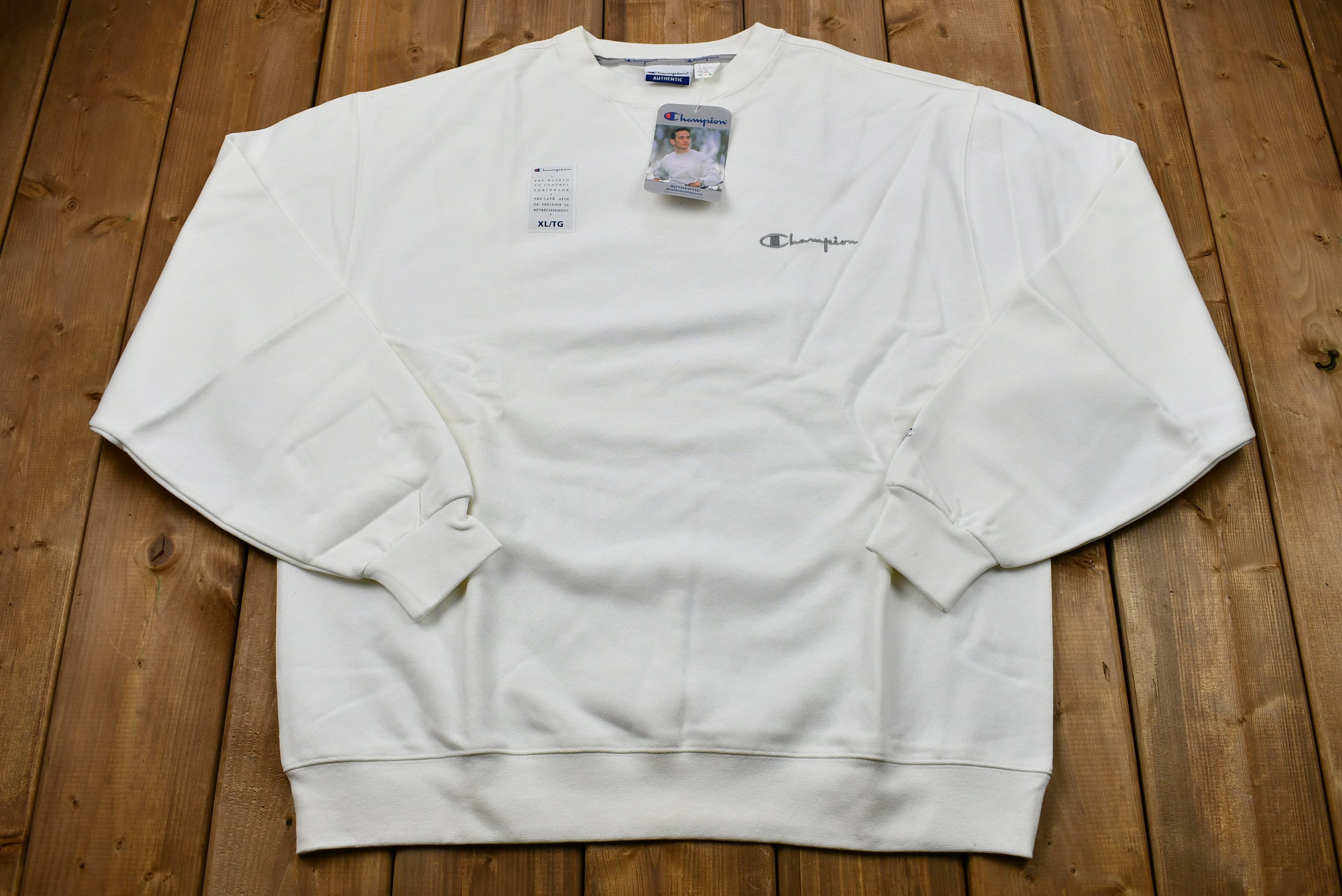 90s Champion Made in USA スウェット White L Vintage 90s Champion Hoodie With Tag Never Use Sweatshirt