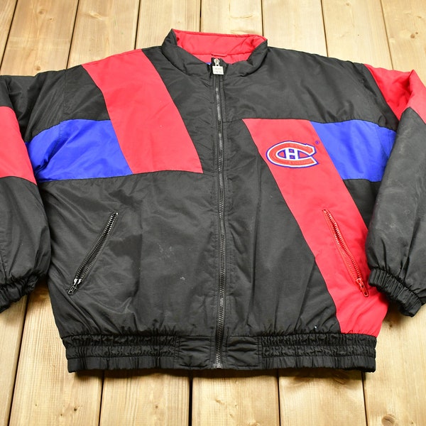 Vintage 1990er Montreal Canadiens NHL Color Block Puffer Jacke / Hockey Team Logo Print / Winter Sportswear / Streetwear / First Pick Sports