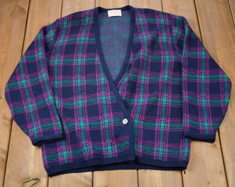 Vintage 1990s Pendleton 100% Wool Plaid Cardigan / Vintage 90s Cardigan / Outdoor / Winter / Cozy Pullover Sweatshirt