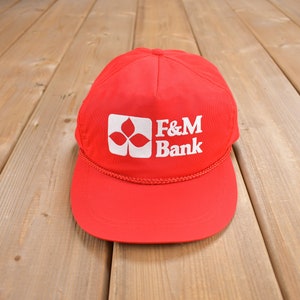 Vintage 1990s F&M Bank Snapback Hat / OSFA / 90s Hat / Vintage Snap Back / Souvenir Cap / Red Hat
