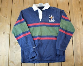 Vintage Barbarian Rugby T-shirt S Mens 90s Red White Striped Long