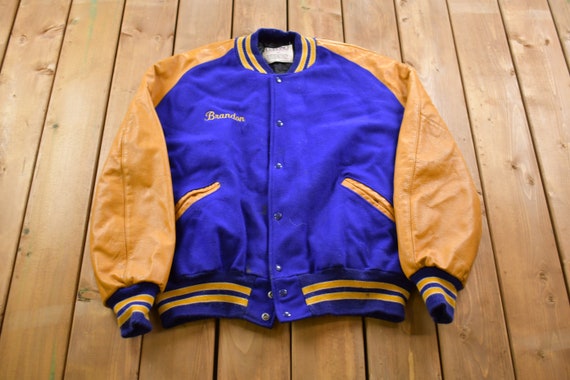 Vintage 1990s Delong Bartlett Bears Leather Varsity Jacket Fall