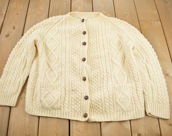 Vintage 1980s Kennedy Of Ardara 100% Wool Cable Knit Cardigan Sweater / Vintage Cable Knit / Made In Ireland / Winter Sweatshirt