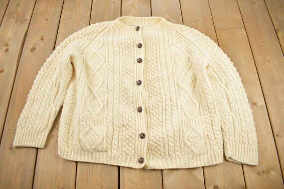 Vintage 1980s Kennedy of Ardara 100% Wool Cable Knit Cardigan 