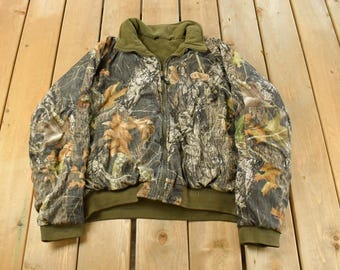 Vintage 90s Bear Creek Camo Fleece Jacket, Reversible XL