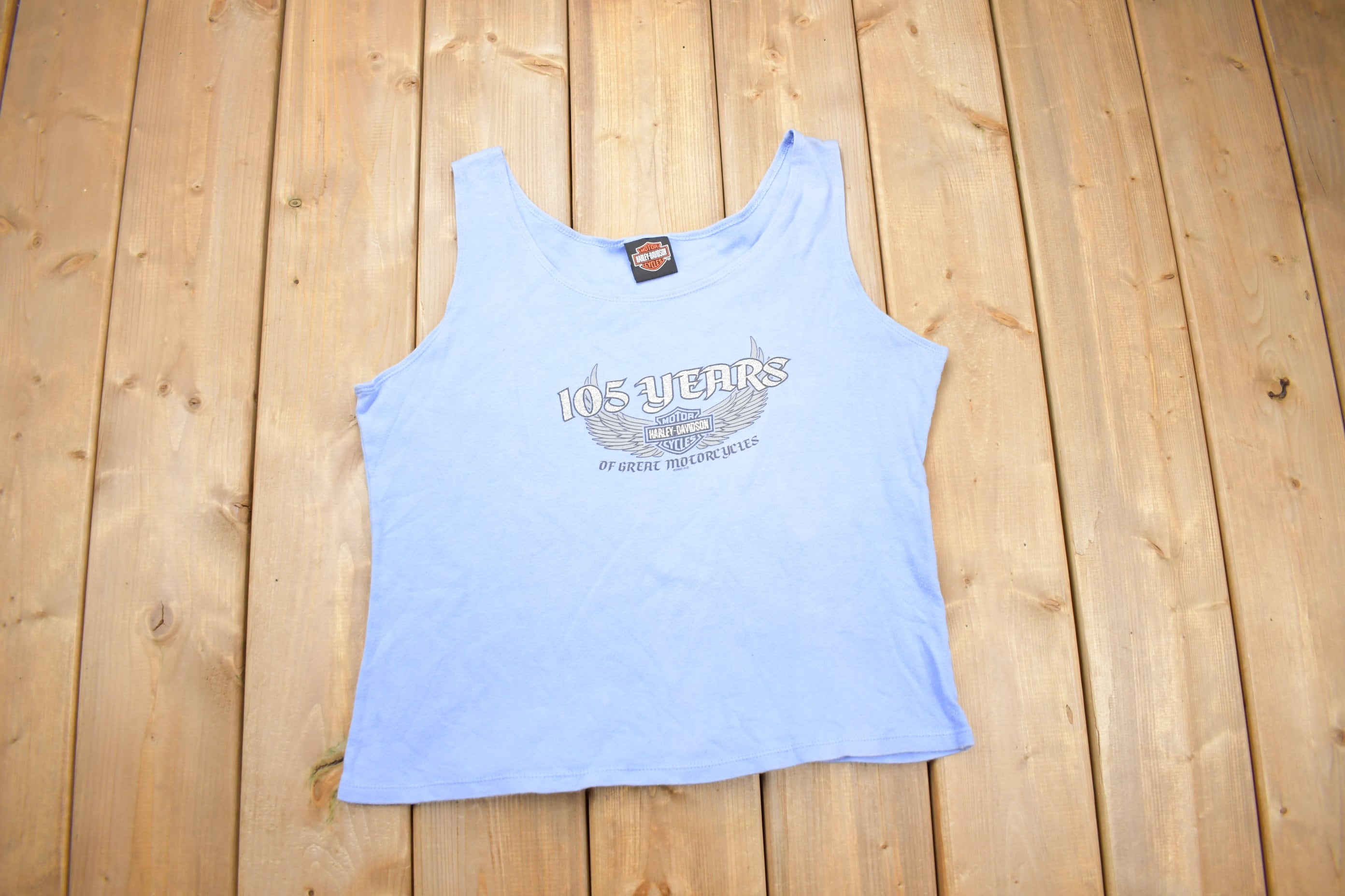Vintage 1990 Blue Harley Davidson Womens Tank Top / Biker Tank 