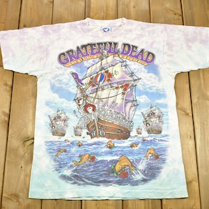 Vintage 1993 Grateful Dead Ship Of Fools All Over Print Pirate T-shirt / Band Tee Music Promo / Tie Dye / Single Stitch / Liquid Blue